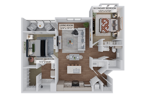 Floor plan for 2 beds, 2 baths, 1201 sqft
